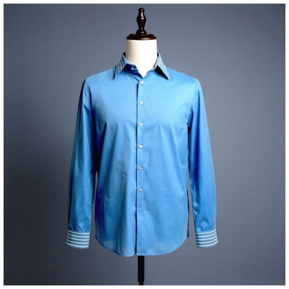 ETRO 43 Men’s Tailored Button-Down Shirt | Blue | Italian Luxury | Large